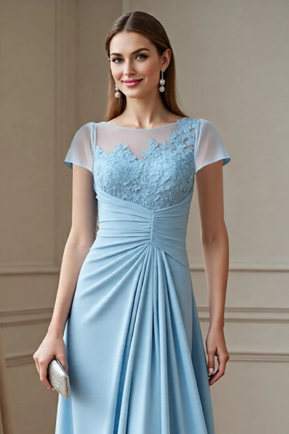 Sky Blue A Line Chiffon Long Ruched Full Of Charm Mother of the Bride Dresses